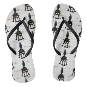 Funny Fierce Black Cat Cartoon  Thongs