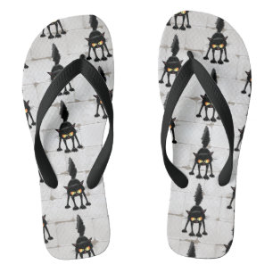 Funny Fierce Black Cat Cartoon  Thongs