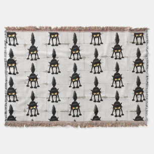 Funny Fierce Black Cat Cartoon  Throw Blanket