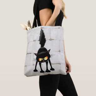 Funny Fierce Black Cat Cartoon Tote Bag