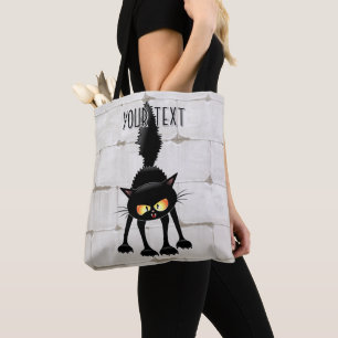 Funny Fierce Black Cat Cartoon Tote Bag