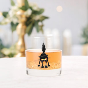 Funny Fierce Black Cat Cartoon  Whiskey Glass