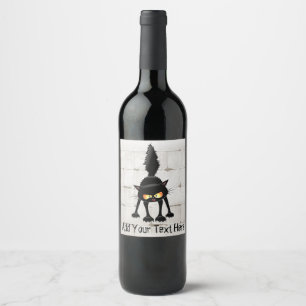 Funny Fierce Black Cat Cartoon Wine Label