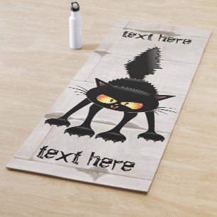 Funny Fierce Black Cat Cartoon  Yoga Mat