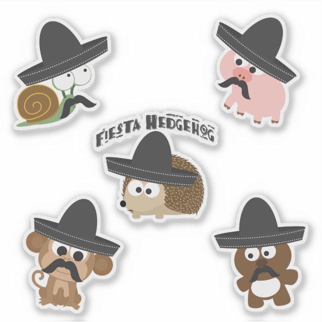 Funny Fiesta Animals with Sombreros and Moustaches (Front)