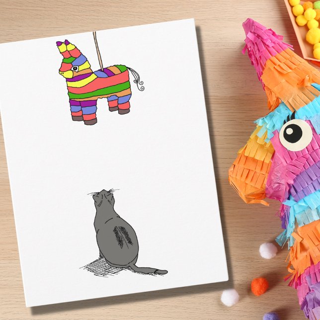 Funny Fiesta Cat Watching Piñata Birthday Card (Creator Uploaded)