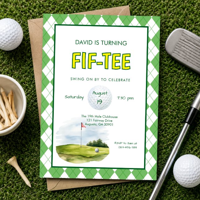 Funny Fif-tee Golf 50th Birthday  Invitation (Fif-tee 50th birthday golf themed birthday party invitation)