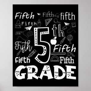 Funny Fifth Grade Doodle Tygraphy Birthday Design  Poster