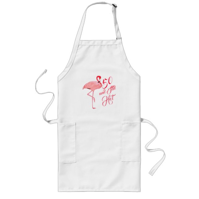 Funny Fiftieth 50th Birthday Flamingo Long Apron (Front)