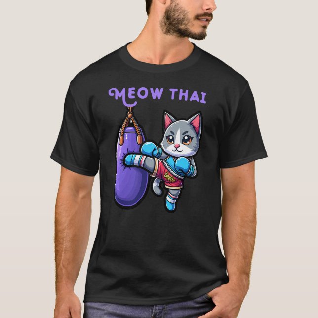 Funny Fighter Cat Meow Thai Boxing Thailand Muay T T-Shirt (Front)