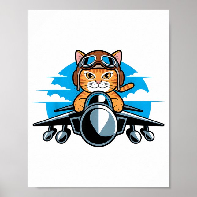 Funny Fighter Jet Cat Lot Aviation Humor For Cat L Poster (Front)