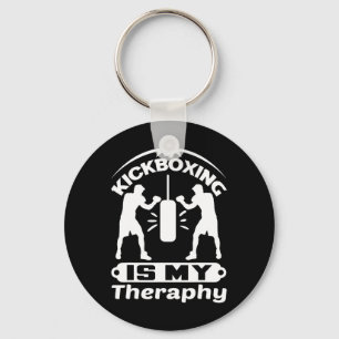 Funny Fighter Saying Kickboxing Is My Theraphy Box Key Ring