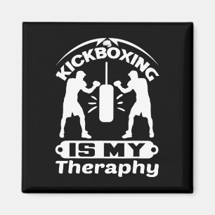 Funny Fighter Saying Kickboxing Is My Theraphy Box Magnet