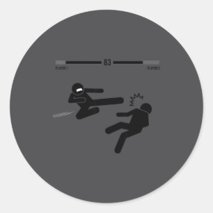 Funny Figures Stick Men Cartoon Fight Gaming Graph Classic Round Sticker
