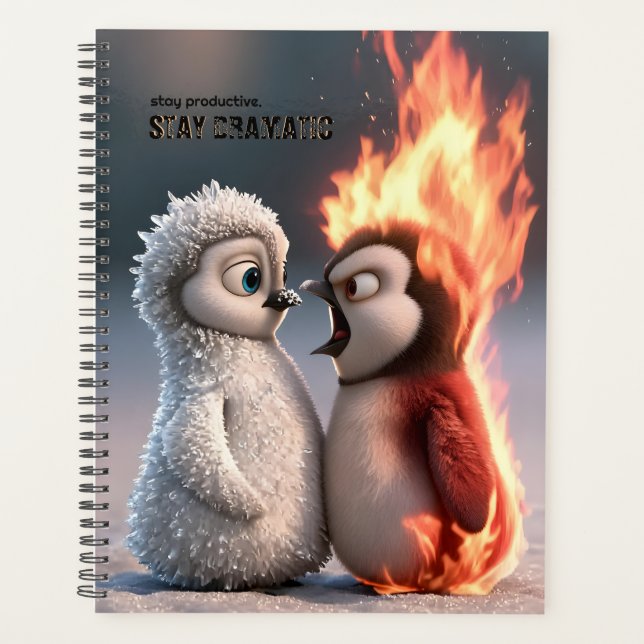 Funny Fire and Ice Penguin  Planner (Front)