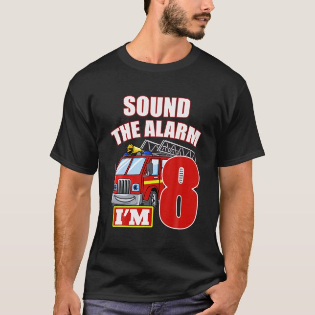 Funny Fire Truck 8Th Birthday Boy Firefighter 8 Ye T-Shirt (Front)