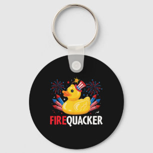 Funny Firecracker Duck 4th Of July Key Ring