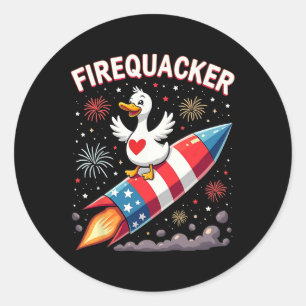 Funny Firecracker Duck Goose 4th Of July Patriotic Classic Round Sticker