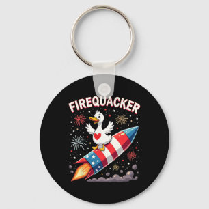 Funny Firecracker Duck Goose 4th Of July Patriotic Key Ring