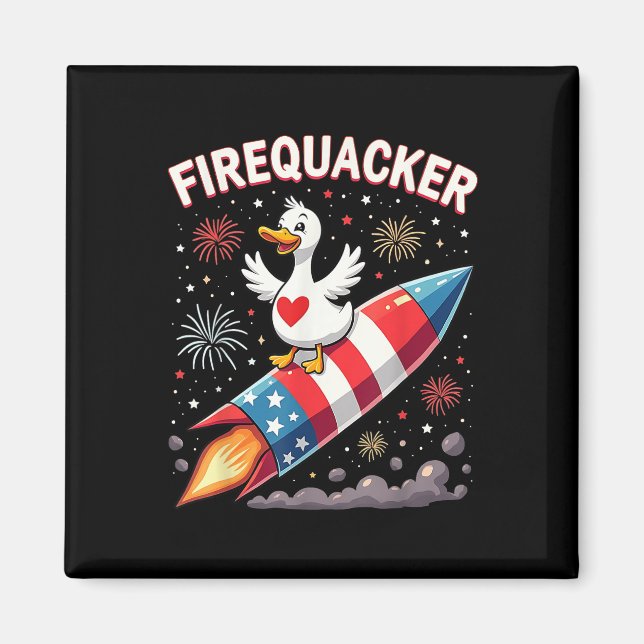 Funny Firecracker Duck Goose 4th Of July Patriotic Magnet (Front)