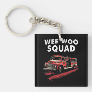 Funny Firefighter Art Fire Truck Fireman Key Ring