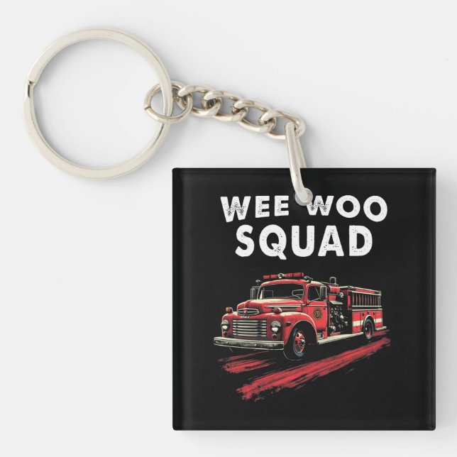 Funny Firefighter Art Fire Truck Fireman Key Ring (Front)