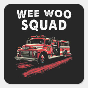 Funny Firefighter Art Fire Truck Fireman Square Sticker