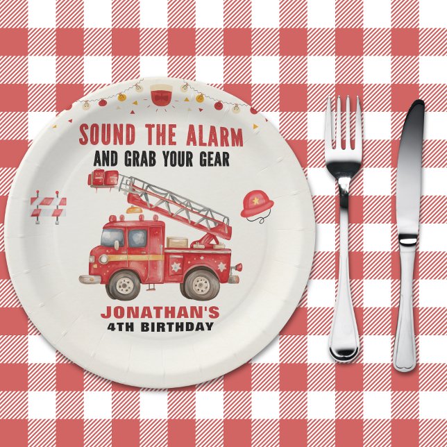 Funny Firefighter Birthday Boy Party Paper Plate (Creator Uploaded)