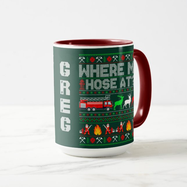 Funny Firefighter Christmas Design  Mug (Front Right)
