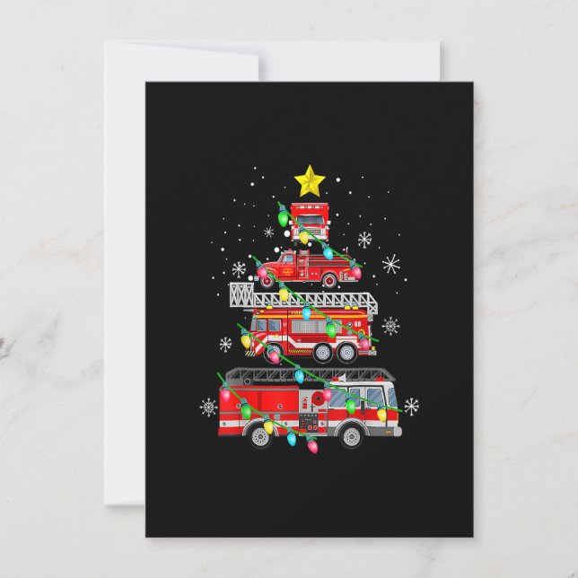 Funny Firefighter Fire Truck Christmas Tree Xmas Invitation (Front)