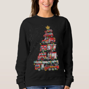 Funny Firefighter Tree Fire Truck Christmas Merry Sweatshirt