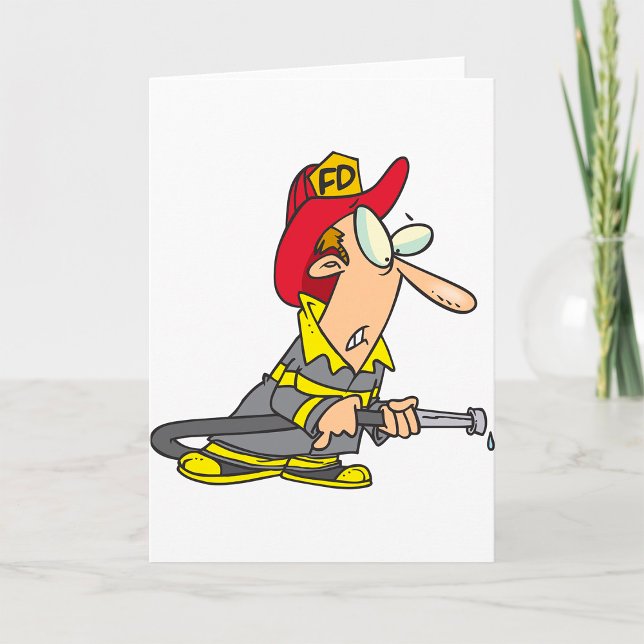 Funny Firefighter with Hose Emergency Responder  Card (Creator Uploaded)
