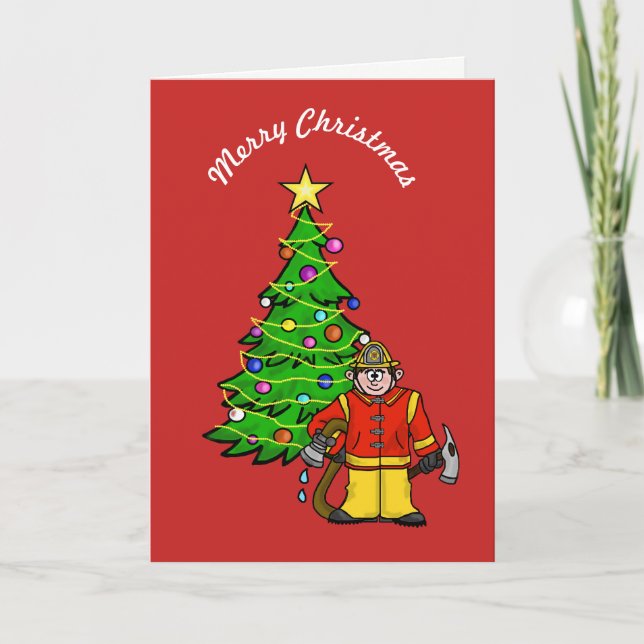 Funny Fireman Christmas Greeting Card (Front)