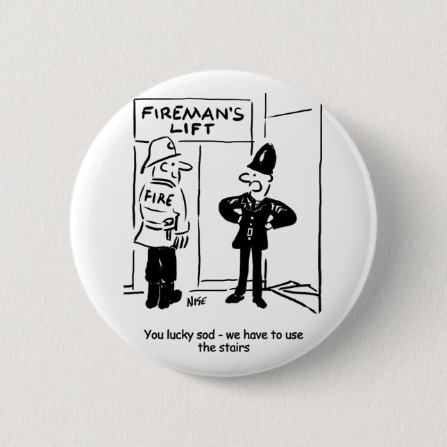 Funny Fireman Firefighter and Policeman Cartoon 6 Cm Round Badge (Front)