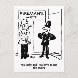 Funny Fireman Firefighter and Policeman Cartoon Postcard