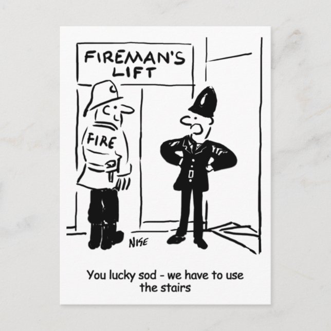 Funny Fireman Firefighter and Policeman Cartoon Postcard (Front)