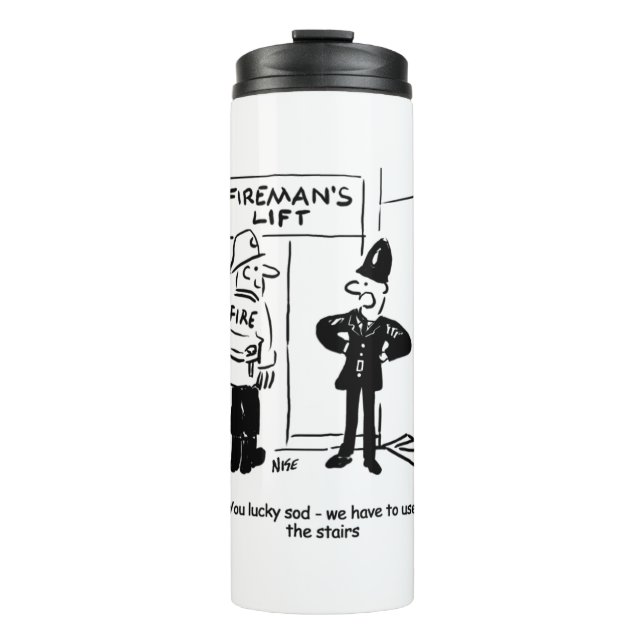Funny Fireman Firefighter and Policeman Cartoon Thermal Tumbler (Front)