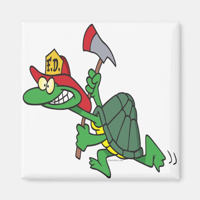 funny fireman firefighter turtle cartoon magnet (Front)