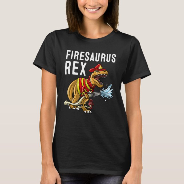 Funny Firemen Firefighter Gift Dino Boys Cool Fire T-Shirt (Front)