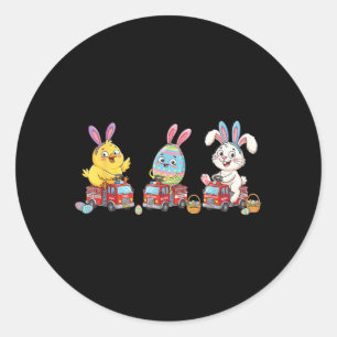 Funny Firetruck Bunny Easter Egg Kids Mens Womens Classic Round Sticker