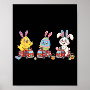 Funny Firetruck Bunny Easter Egg Kids Mens Womens Poster