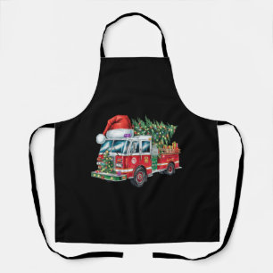 Funny Firetruck Santa Hat Christmas Tree Lights  Apron
