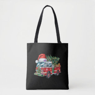 Funny Firetruck Santa Hat Christmas Tree Lights  Tote Bag