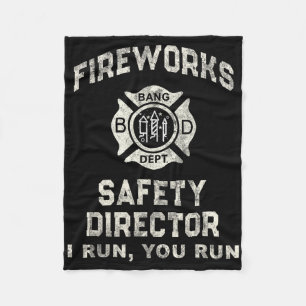 Funny Fireworks Safety Director Boom Squad Firefig Fleece Blanket