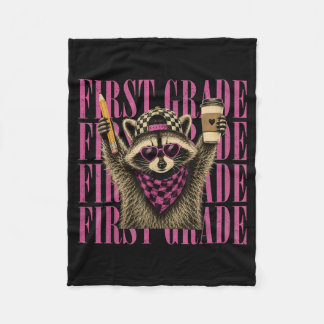 Funny First 1st Grade Teacher Fvibesl Racoon Back Fleece Blanket