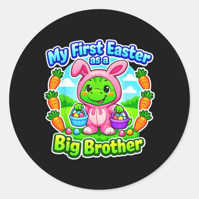 Funny First Easter As A Big Brother Cute Easter Classic Round Sticker (Front)