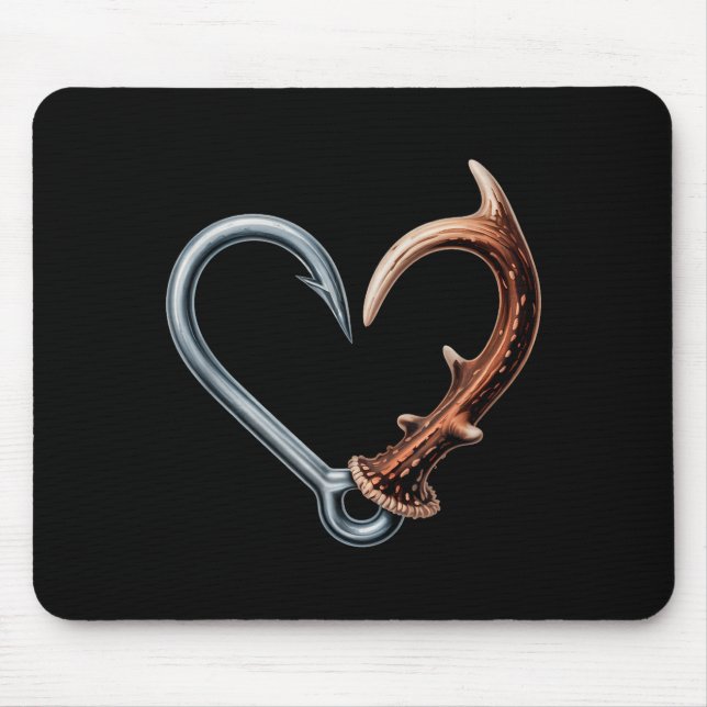 Funny fisching hook antler heart for hunting mouse pad (Front)