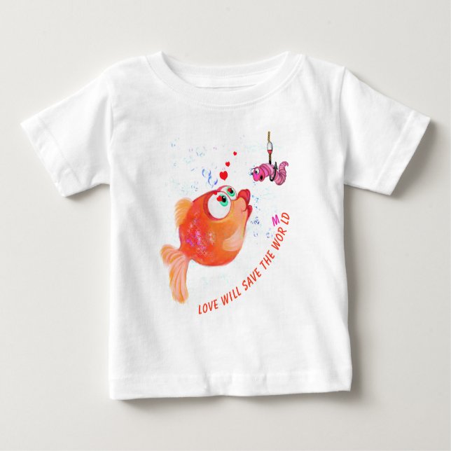 Funny  Fish and Worm Baby T-Shirt (Front)