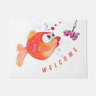 Funny Fish and Worm Doormat