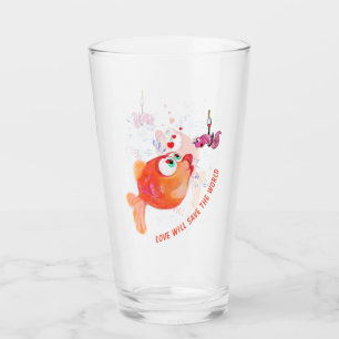 Funny Fish and Worm Glass - Custom Text